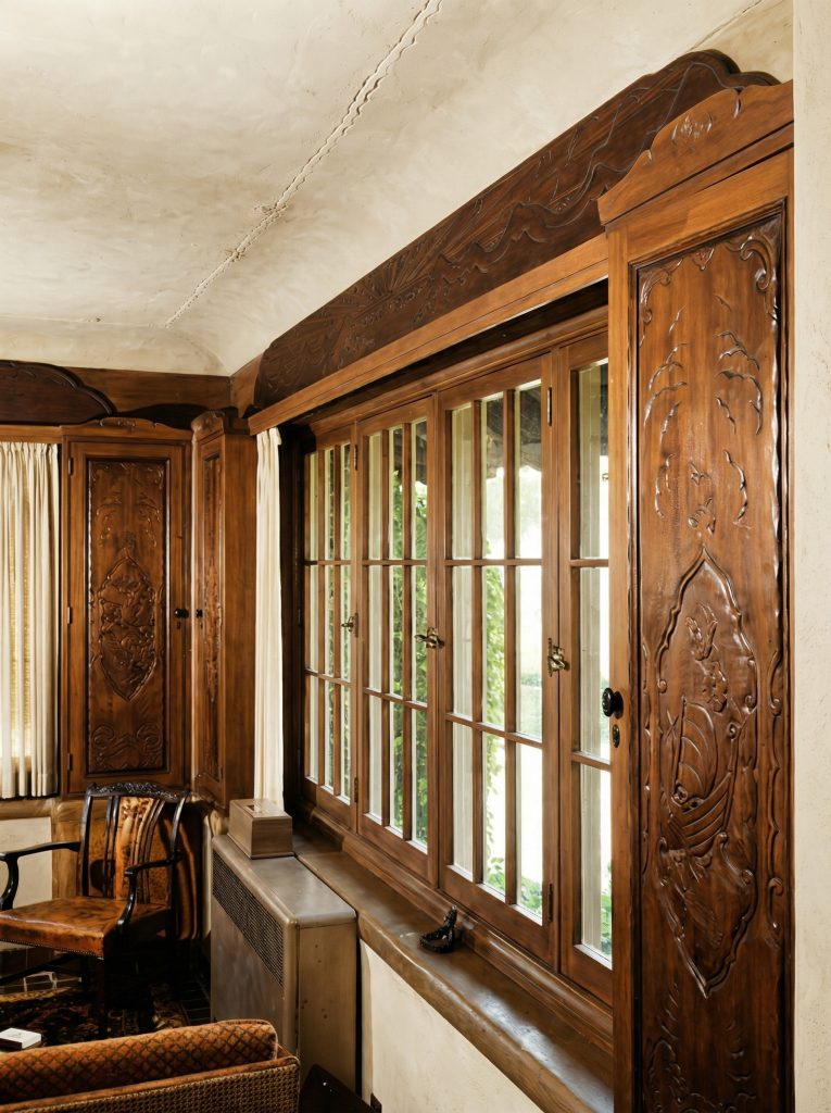 Detail of the card room cabinets and window in The Mortimer Fleishhacker Estate, as documented by the Historic American Buildings Survey in 1975.