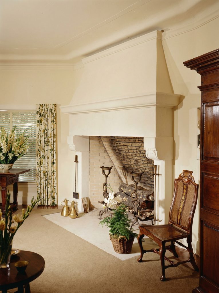 HABS survey detail of a fireplace and mantel on the first floor of the west wing of The Mortimer Fleishhacker Estate.