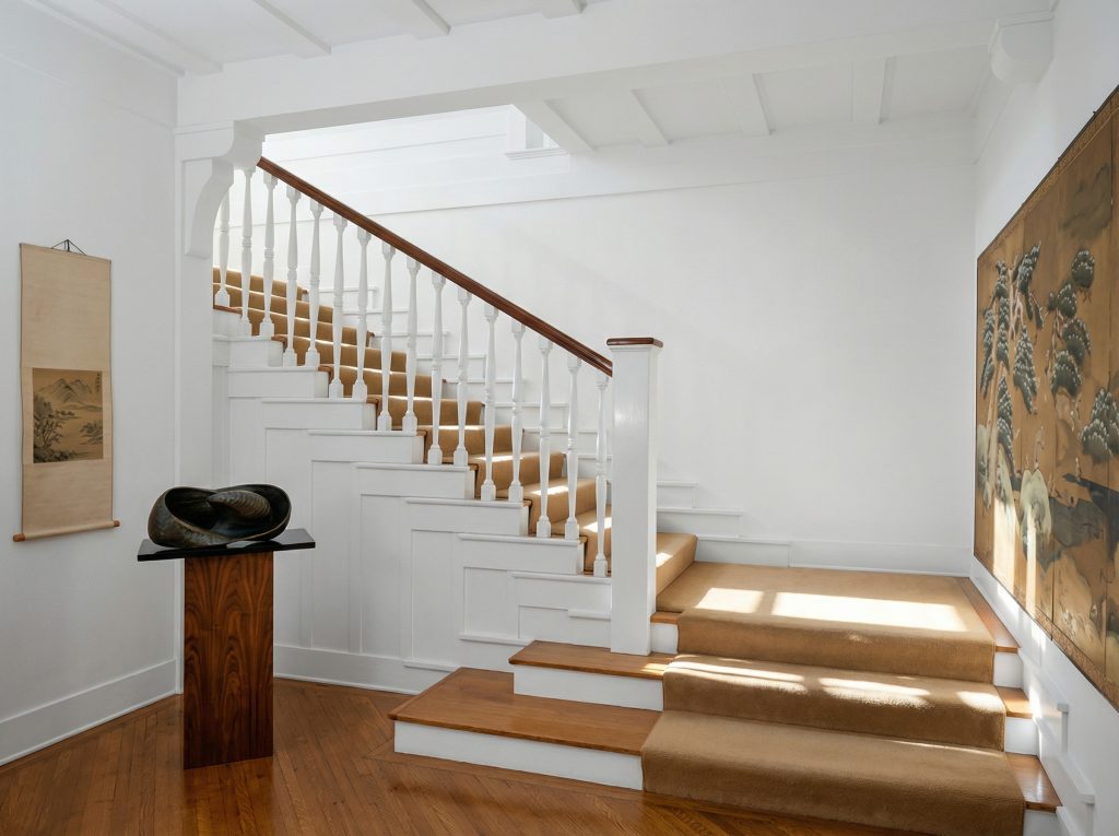 The main stairway of The Mortimer Fleishhacker Estate, looking west, as documented by the HABS survey in 1975.