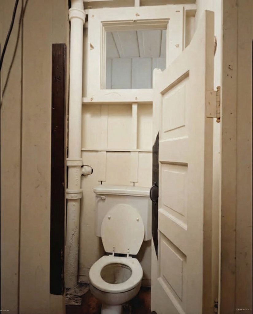 Interior photograph of a bathroom in The Sespe Ranch Bunkhouse showing the indoor plumbing that was a progressive amenity in 1910