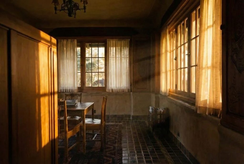 A doorway in the card room of The Mortimer Fleishhacker Estate, showing the simple elegance of the interior woodwork details.