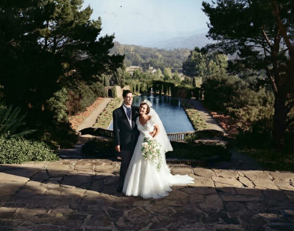 Delia Fleishhacker’s wedding at The Mortimer Fleishhacker Estate, with the Roman pool providing a stunning garden backdrop.
