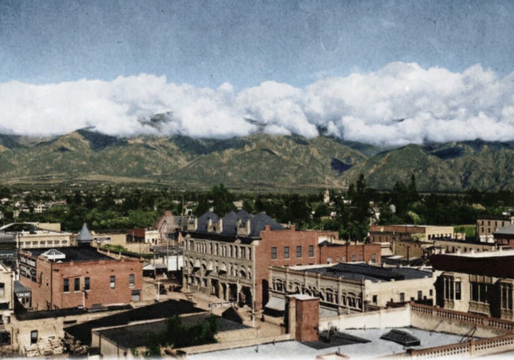 Historic circa 1904 photograph of Pasadena with San Gabriel Mountains, the city where The Ernest W. Smith House was built