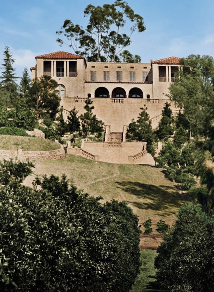 View looking up the hillside to The Tod Ford, Jr. House, showing Reginald Johnson's 1917 design from below
