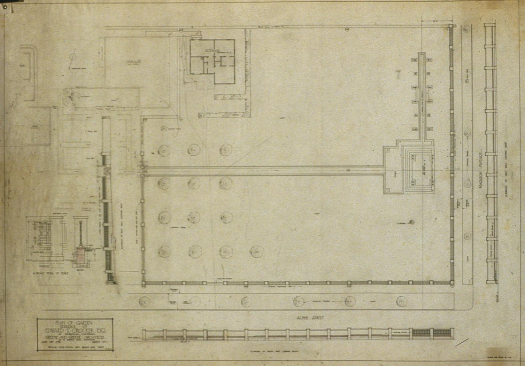The comprehensive 1912 plan of the gardens for The Dr. S. S. Crow House, designed by Henry Greene for the second owner, Edward Crocker.