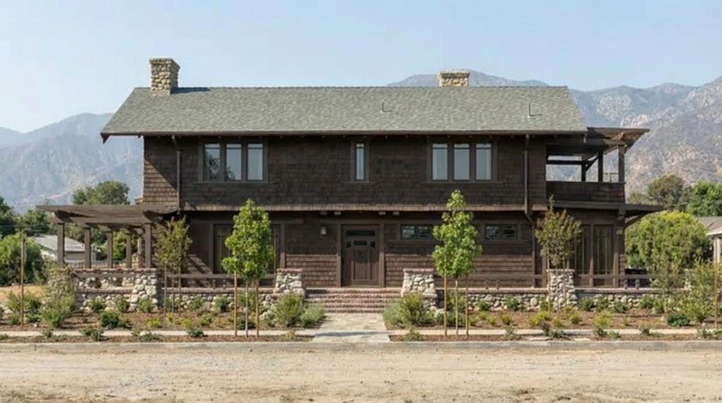 Front view rendering of The William J. Lawless House showcasing its Arts and Crafts design elements