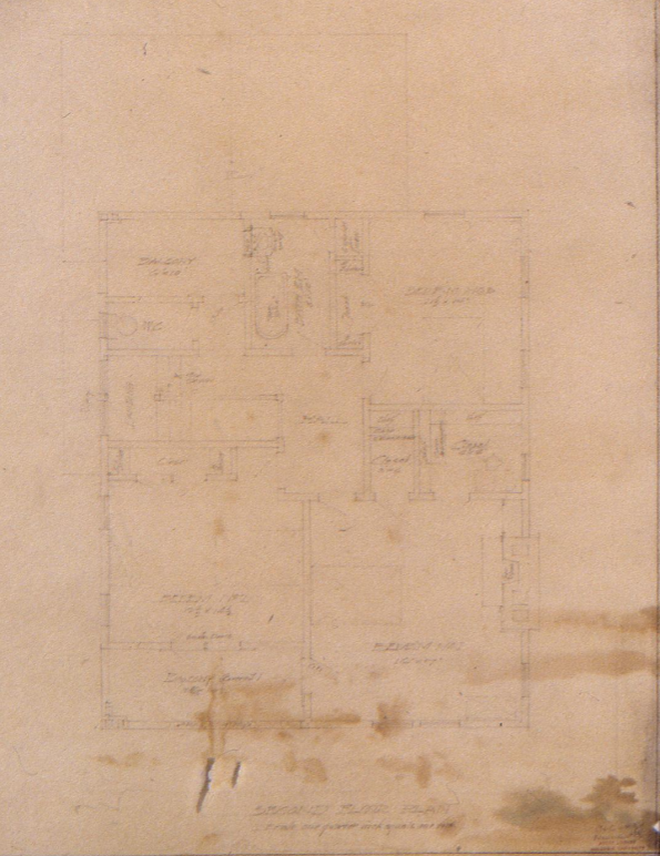The Col. John G. Neumeister Bungalow second floor plan drawing by Greene & Greene, Redondo Beach, 1910