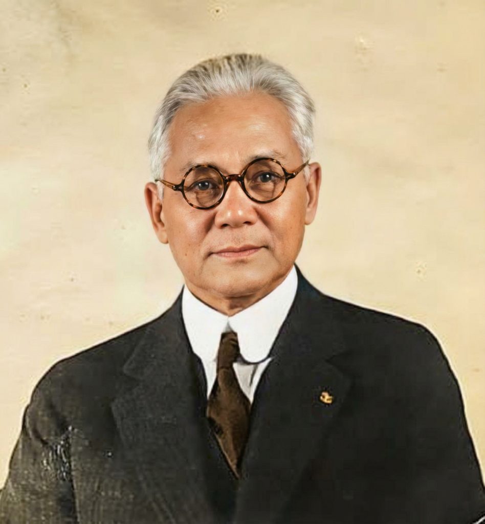 Colorized portrait of Henry Mauris Robinson, the banker, business leader, and presidential adviser who commissioned the Robinson House with his wife Laurabelle, wearing round tortoiseshell spectacles and a dark suit, photographed in maturity