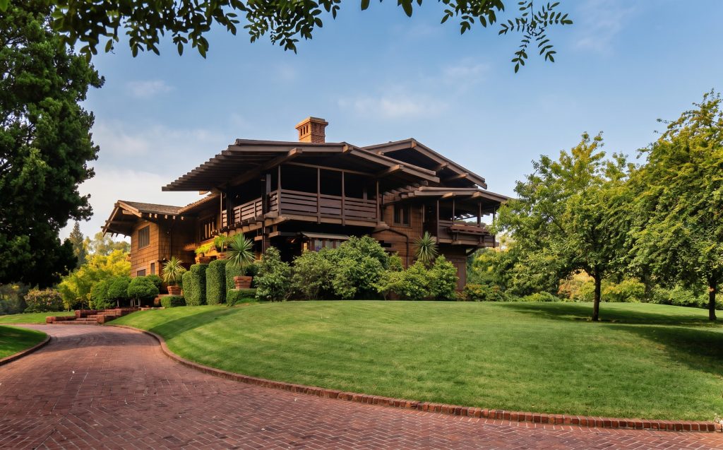 Photograph of the Gamble House dated 1956, showing the residence in the mid-twentieth century before its conversion to a museum